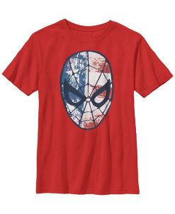 Fifth Sun Marvel Big Boy's Spider-Man American Flag Face Vintage-Like Short Sleeve T-Shirt