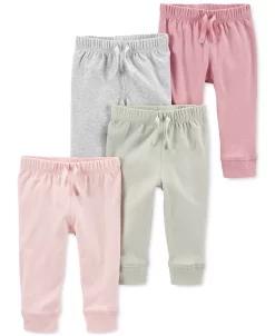 Carter's™ Baby Girls Comfy Fit Drawstring Cotton Pants, Pack Of 4