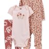 Carter's™ Baby Girls Printed Bodysuit, Pants, And Footed Coverall, 3 Piece Set