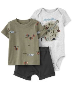 Carter's™ Baby Boys Crew Neck Shirt, Bodysuit, And Shorts, 3 Piece Set