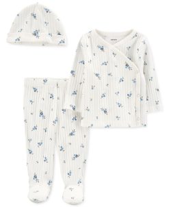 Carter's™ Baby Girls Floral Print Top, Footed Pants And Cap, 3 Piece Set