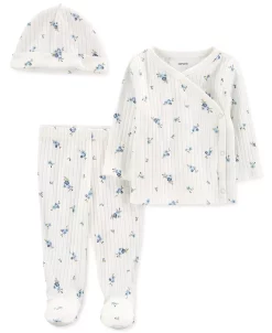 Carter's™ Baby Girls Floral Print Top, Footed Pants And Cap, 3 Piece Set