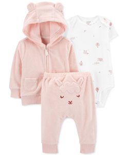 Carter's™ Baby Girls Pink Terry Little Cardigan Set, 3 Piece Set