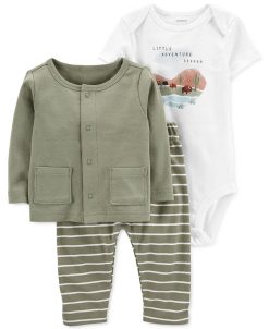 Carter's™ Bay Boys Buffalo Little Cardigan, Bodysuit, And Pants; 3 Piece Set