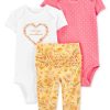 Carter's™ Baby Girls Short Sleeved Bodysuits And Pants, 3 Piece Set