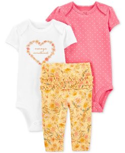 Carter's™ Baby Girls Short Sleeved Bodysuits And Pants, 3 Piece Set