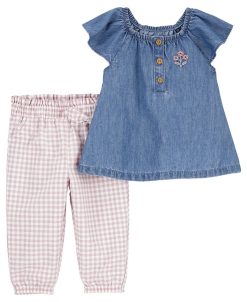 Carter's™ Baby Girls Short Sleeve Chambray Top And Pant Set, 2 Piece