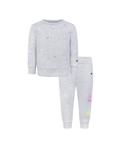 Champion Baby Girls All Over Print Tossed C Fleece Crew And Repeat C Fleece Joggers, 2 Piece Set