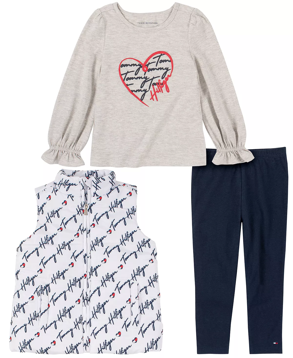 Baby Girls Quilted Signature Vest, T Shirt And Leggings, 3 Piece Set Tommy Hilfiger Baby Girls Quilted Signature Vest, T Shirt And Leggings, 3 Piece Set -Carter’s Shop