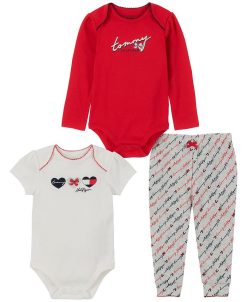 Tommy Hilfiger Baby Girls Signature Bodysuits And Printed Joggers, 3 Piece Set