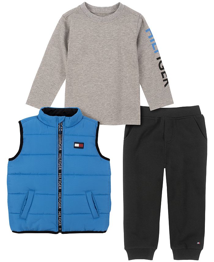 ddler Boys Logo T-shirt, Signature-Tape Puffer Vest And Joggers Set, 3 Piece Tommy Hilfiger Ddler Boys Logo T-shirt, Signature-Tape Puffer Vest And Joggers Set, 3 Piece -Carter’s Shop
