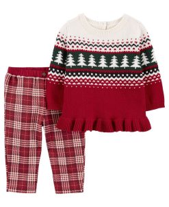 Carter's™ Baby Girls Holiday Peplum Sweater And Fleece Pant, 2 Piece Set
