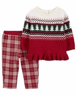Carter's™ Baby Girls Holiday Peplum Sweater And Fleece Pant, 2 Piece Set