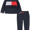 Tommy Hilfiger Baby Girls Fleece Polka Dot Signature Top And Pants, 2 Piece Set