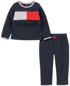 Tommy Hilfiger Baby Girls Fleece Polka Dot Signature Top And Pants, 2 Piece Set