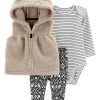 Carter's™ Baby Girls Sherpa Vest, Bodysuit And Pants, 3 Piece Set