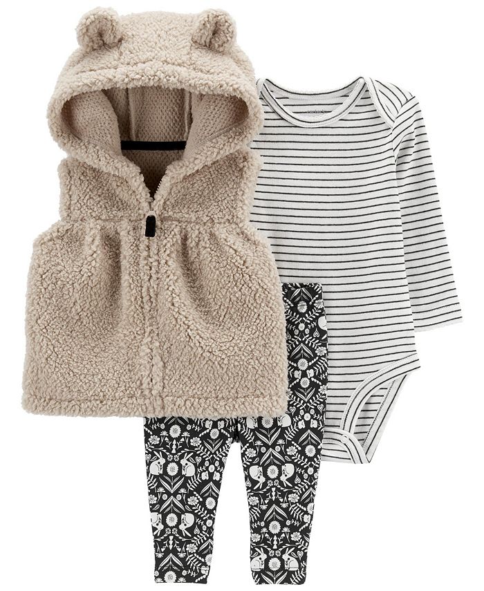 Baby Girls Sherpa Vest, Bodysuit And Pants, 3 Piece Set Carter's™ Baby Girls Sherpa Vest, Bodysuit And Pants, 3 Piece Set -Carter’s Shop