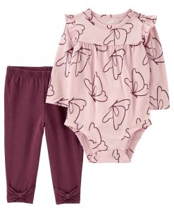 Carter's™ Baby Girls Printed Bodysuit With Ruffle And Pants, 2 Piece Set