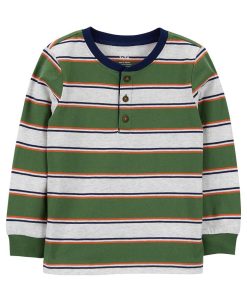 Carter's™ Toddler Boys Long Sleeved Striped Henley Style T Shirt