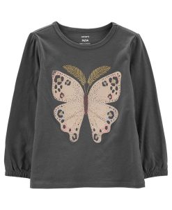 Carter's™ Toddler Girls Long Sleeved Butterfly Graphic Jersey T Shirt