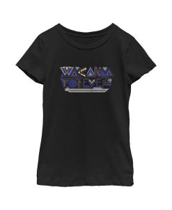 Marvel Girl's Black Panther: Wakanda Forever Yellow And Blue Pattern Logo Child T-Shirt