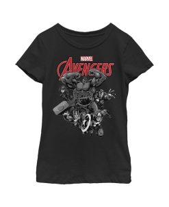 Marvel Girl's Avengers Attack Grayscale Child T-Shirt