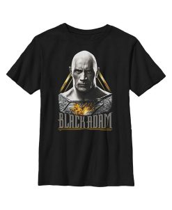DC COMICS Boy's Black Adam Grey And Gold Portrait Stare Child T-Shirt