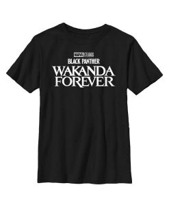 Marvel Boy's Black Panther: Wakanda Forever Black And White Movie Logo Child T-Shirt