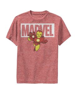 Marvel Boy's Iron Man Brick Logo Child Performance Tee