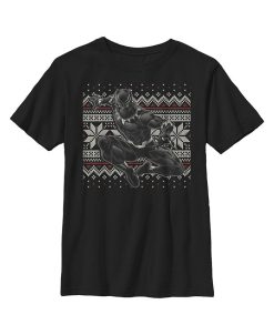 Marvel Boy's Black Panther Knit Pattern Print Child T-Shirt