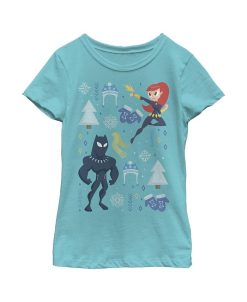 Marvel Girl's Christmas Black Widow & Panther Child T-Shirt