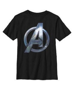 Marvel Boy's Black Panther: Wakanda Forever Metallic Wakanda Avengers Logo Child T-Shirt