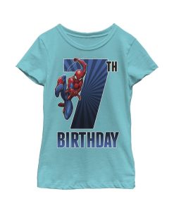 Marvel Girl's Spider-Man Swinging 7th Birthday Child T-Shirt