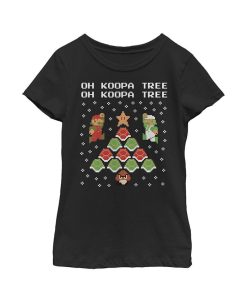 NINTENDO Girl's Christmas Mario Bros. Koopa Tree Child T-Shirt