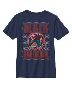 Marvel Boy's Ugly Christmas Black Widow Snow Child T-Shirt