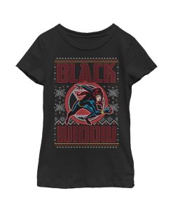 Marvel Girl's Ugly Christmas Black Widow Snow Child T-Shirt