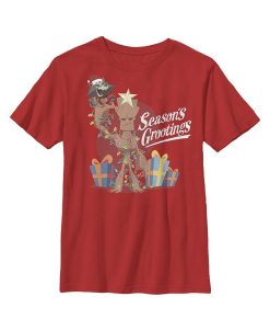 Marvel Boy's Christmas Groot Rocket Season Grooting Child T-Shirt