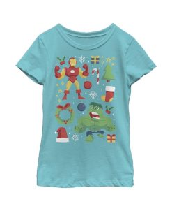 Marvel Girl's Christmas Iron Man Hulk Cheer Child T-Shirt