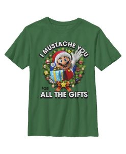 NINTENDO Boy's Christmas Super Mario Mustache Child T-Shirt