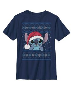 Disney Boy's Lilo & Stitch Santa Hat Ugly Sweater Child T-Shirt