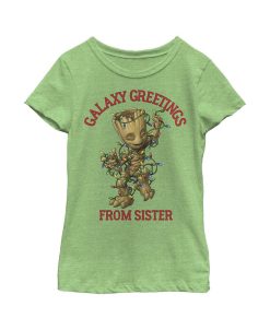 Marvel Girl's Christmas Groot Galaxy Greetings Sister Child T-Shirt