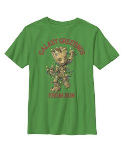 Marvel Boy's Christmas Groot Galaxy Greetings Son Child T-Shirt