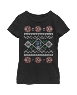 Marvel Girl's Ugly Christmas Captain America Child T-Shirt