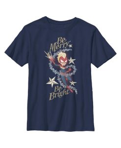 Boy's Christmas Captain Marvel Merry & Bright Child T-Shirt