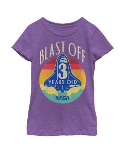 NASA Girl's Space Shuttle Blast Off 3rd Birthday Retro Portrait Child T-Shirt