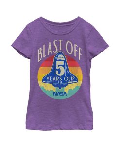 NASA Girl's Space Shuttle Blast Off 5th Birthday Retro Portrait Child T-Shirt