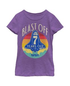 NASA Girl's Space Shuttle Blast Off 7th Birthday Retro Portrait Child T-Shirt