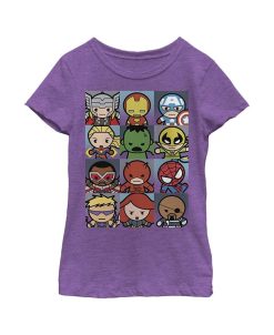 Marvel Girl's Kawaii Cute Cartoon Hero Squares Child T-Shirt