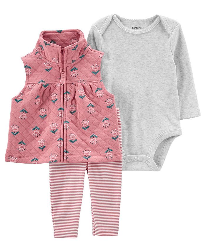 Baby Girls Floral Little Vest, Bodysuit And Pants, 3 Piece Set Carter's™ Baby Girls Floral Little Vest, Bodysuit And Pants, 3 Piece Set -Carter’s Shop