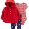 Carter's™ Baby Girls Quilted Cardigan, Bodysuit And Heart Leggings, 3 Piece Set